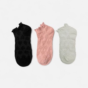 Anna-Kaci Women's 3-Pack Heart Knit Ankle Socks with Ruffle Trim and Soft Stretchy Fabric - 1 of 4