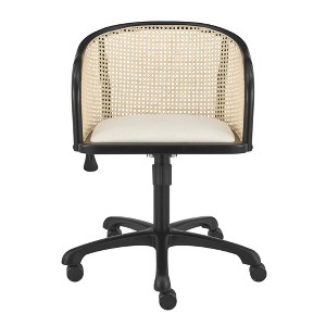 HomeRoots Beige and Black Solid Wood Steel And Cane Rattan Adjustable Swivel Rolling Office Chair - 1 of 4