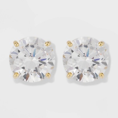 Gold Over Sterling Silver Large Round Cubic Zirconia Stud Earrings - A New Day™ Gold/Clear