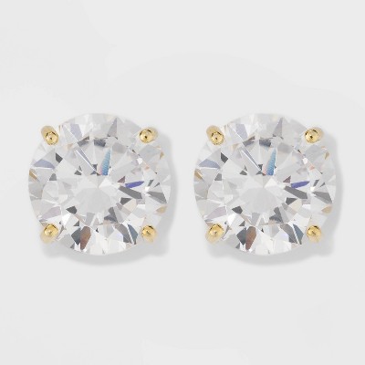 Gold Over Sterling Silver Round Cubic Zirconia Stud Fine Jewelry Earrings - A New Day™ Gold/Clear