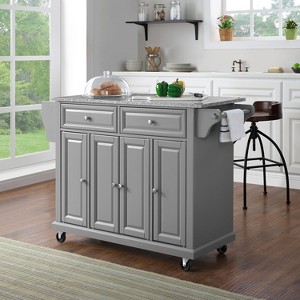 HomeStock  Full Size Granite Top Rolling Kitchen Island Storage Cart, Microwave Stand, Spice Rack, Gray - 1 of 4