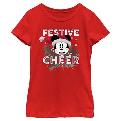 Girl's Disney Mickey Mouse Festive Cheer T-Shirt - Red - Large