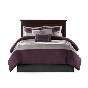 Racxily 7-Piece Faux Suede Comforter Set, Pieced Microsuede with Embroidered Pillows - 1 of 4
