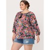 Agnes Orinda Women's Plus Size Floral Print Self Tie Neck 3/4 Sleeves Boho Blouses - 3 of 4