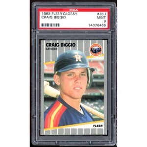 Craig Biggio Rookie Card 1989 Fleer Glossy #353 PSA 9 - 1 of 2