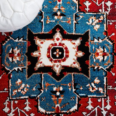 Antique Patina Vintage Hamadan 6'7" Square Blue/Red Synthetic Rug