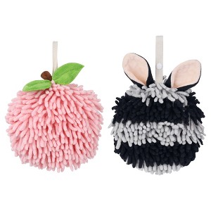 REGALWOVEN 2 Pcs Comfortable Soft Absorbent Chenille Ball Fuzzy Hand Towels - 1 of 4