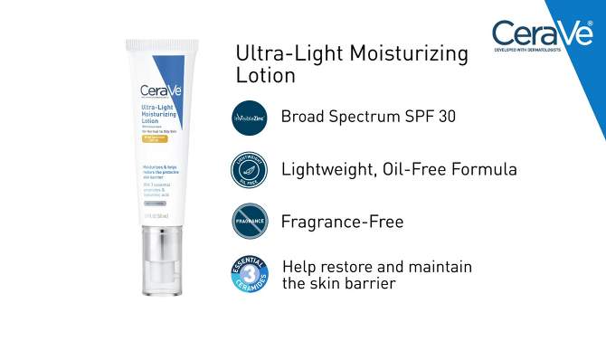 CeraVe Ultra-Light Face Lotion Moisturizer with Sunscreen - SPF 30 &#8211; 1.7oz, 2 of 22, play video