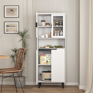Kumasinova 63" Kitchen Pantry Cabinet with Adjustable Shelves,Tall Storage Cabinet with Doors,Tempered Glass Door Kitchen Cabinet for Living Room - 1 of 4