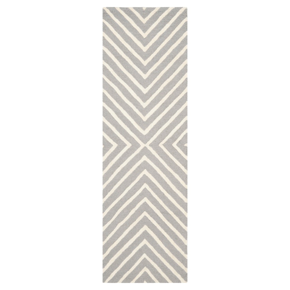 2'6inx12' Runner Harper Chevron Accent Rug Silver/Ivory - Safavieh