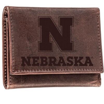 Evergreen NCAA Nebraska Cornhuskers Brown Leather Trifold Wallet Officially Licensed with Gift Box