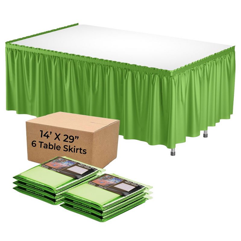 Crown Display 6 pack Disposable Plastic Tableskirts - 29" x 14 Ft ruffled Table Skirt with Adhesive Strip - 6 Count, 3 of 8