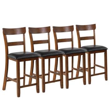 Tangkula Set of 4 Bar Stools Vintage Wooden Dining Chair for Kitchen, Bistro Brown&Black