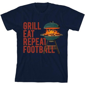 Grill, Eat, Repeat, Football Youth Crew Neck Short Sleeve Tee - 1 of 2