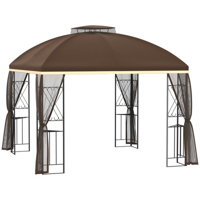 Outsunny 10' x 10' Patio Gazebo Canopy Outdoor Canopy Shelter with Double Tier Roof, Removable Mesh Netting, Display Shelves