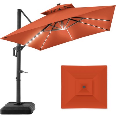 Best Choice Products 10x10ft 2-Tier Square Outdoor Solar LED Cantilever Patio Umbrella w/ Base Included