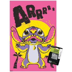 Trends International Disney Lilo and Stitch: Midnight Squiggles - Stitch Arrr Unframed Wall Poster Print Clear Push Pins Bundle 14.725" x 22.375" - 1 of 4
