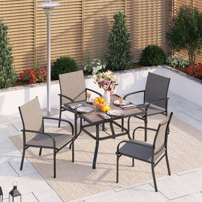 Captiva Designs 5pc Patio Dining Set with Slat-top Steel Table & Sling Fixed Chairs