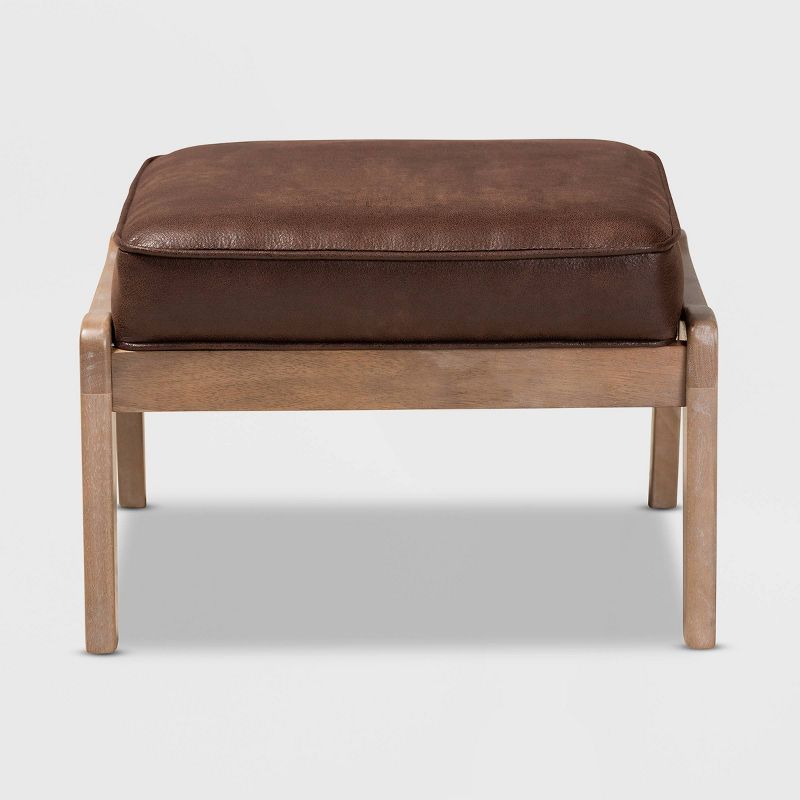 Sigrid Faux Leather Upholstered Wood Ottoman Dark Brown/Antique Oak - Baxton Studio, 3 of 8
