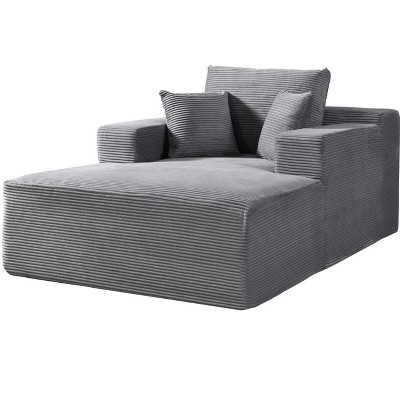 Chaise Lounge Chair Indoor, Plush Corduroy Cloud Couch, Fluffy Oversized Sofa Bed for Bedroom Living Room, Boneless Reading Longue Chair Gray 44.29
