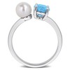 EVERLY JEWELRY | Sterling Silver 1 1/2 CT TGW Blue Topaz - Sky And 5.5 - 6 MM White Freshwater Cultured Pearl Fashion Ring - 4 of 4