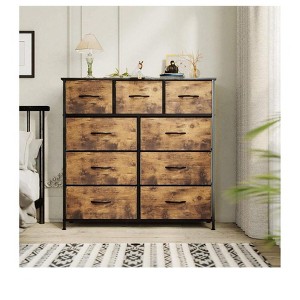Fabric Dresser  with 9 Drawers ,Storage Organizer Unit for Living Room, Hallway ,Sturdy Steel Frame, Wooden Top - 1 of 4