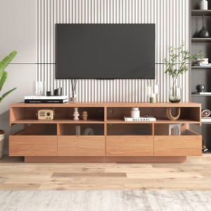 Modern TV Stand with 4 Drawers & 2 Open Cabinets, Media Console Table for TVs up to 75'' with Acrylic Transparent Storage Space, Wood - ModernLuxe - 1 of 4