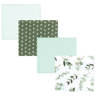Hudson Baby Infant Girl Cotton Flannel Receiving Blankets, Eucalyptus, One Size