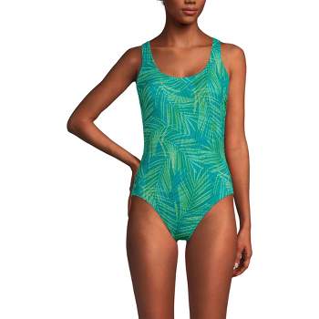 Lands' End Women's Chlorine Resistant Scoop Neck X-Back High Leg Soft Cup Tugless Sporty One Piece Swimsuit