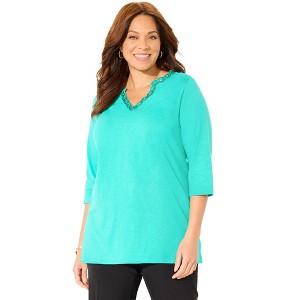 Catherines Women's Plus Size Beaded Embellished Tunic - 1 of 4