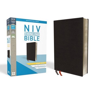 NIV, Thinline Bible, Giant Print, Bonded Leather, Black, Indexed, Red Letter Edition - Large Print by  Zondervan (Leather Bound)