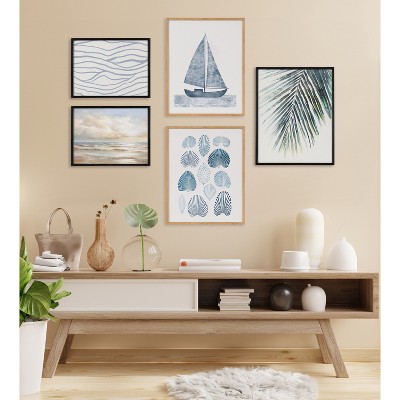 Nautical Blue Sailboat Print with Natural Wood Frame, 16x20