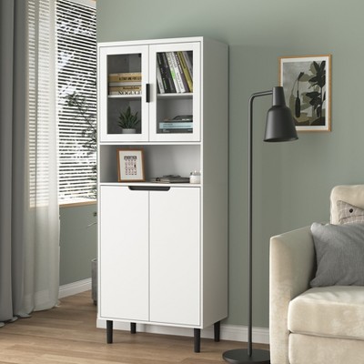 VYNXARIA Elegant  Tall Storage Bookcase with Tempered Glass Doors and Adjustable Shelves
