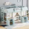 Twin/Full Loft Bed with Built-in Bookshelf, Cotton-Linen Curtain & Storage, Fairy Tale Cottage Loft Bed Frame - ModernLuxe - 2 of 4