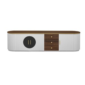 Gulches White Gold TV Stand Entertainment Center Fits TVs up to 80 in with 3 Drawers 2 Cabinets Glass Doors - 1 of 4