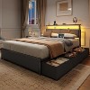 Furnulem Queen Bed Frame with 6 Storage Drawers Metal Platform Bed Frame with 2-Tier Storage Headboard PU Leather Upholstered Charging Station and LED - 3 of 4