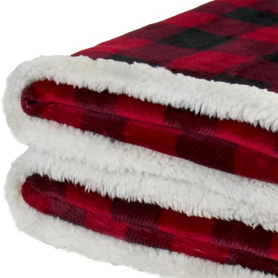 Queen Red and Black Buffalo Plaid Sherpa Fleece Blanket