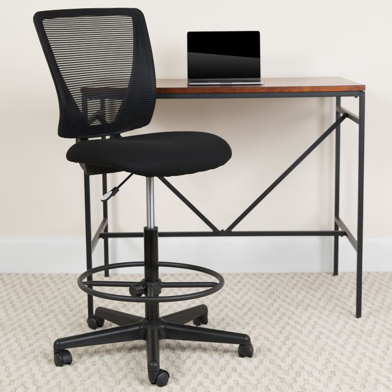 Flash Furniture Ergonomic Mid-Back Mesh Drafting Chair with Black Fabric Seat and Adjustable Foot Ring, 3 of 12