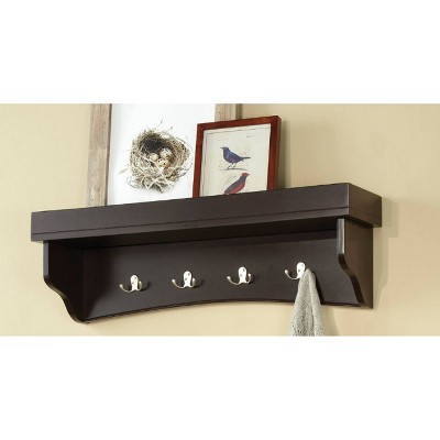 Brown Traditional Coat Hooks with Tray Shelf