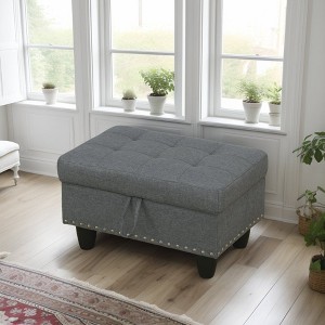 DOMETOUR Gray Linen Storage Ottoman - Stylish Upholstered Footstool with Hidden Compartment - 1 of 4