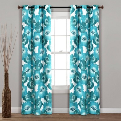 Lush Decor Leah Floral Curtains Room Darkening Window Panel Set for Living Room, 
