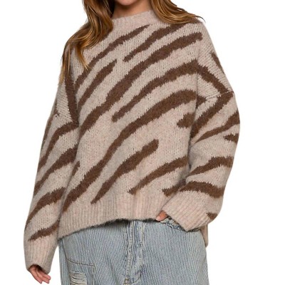 Women's Faux Mohair Zebra Pattern Sweater - POL
