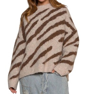 Women's Faux Mohair Zebra Pattern Sweater - POL - 1 of 3