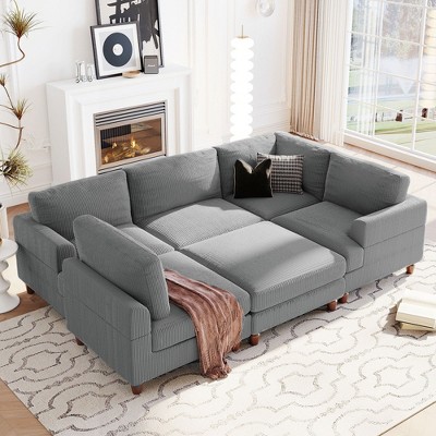 NicBex Couches for Living Room Modular Sectional Corner Sofa Bed L-Shaped Spacious Space Sofa with Movable Ottoman, Gray