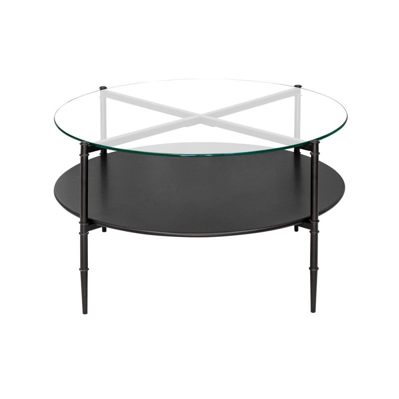 Caroline Round Glass Top Coffee Table with Wood Shelf Black - Martha Stewart, 4 of 7