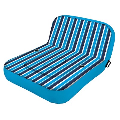 Aqua Blue and White Striped Inflatable Pool Lounger