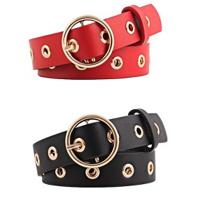 INSPIRE CHIC Womens Grommet Belt Faux Leather Single Pin Buckle Punk Belts for Jeans Pants - 1 of 4