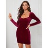 Women's Velvet Bodycon Dress Square Neck Long Sleeve Slim Waist Tight Fit - 3 of 4