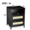 Nightstand with LED Lighting, Charging End Table with 2 USB Ports & 2 Outlets, 2 Rattan Drawers & Open Shelf for Small Spaces, Black - 2 of 4