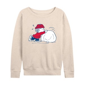 Women's - Peanuts - Linus Snowball Lightweight French Terry Wide Neck Long Sleeve Shirt - 1 of 4
